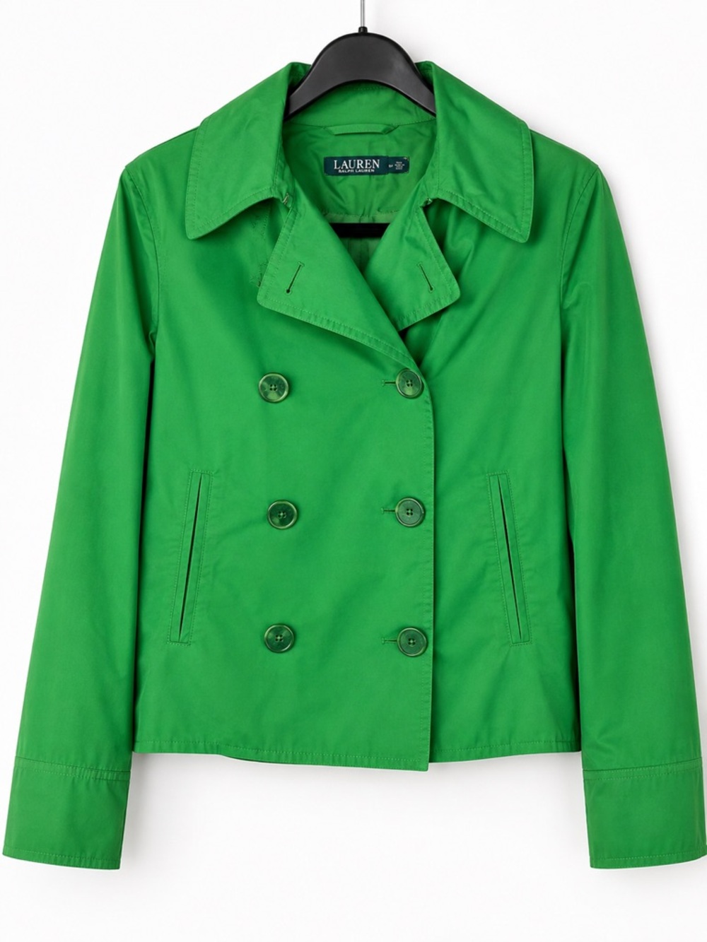 Lauren Ralph Lauren Jacket 8 Green Double Breasted Cropped Lightweight - Picture 2 of 15